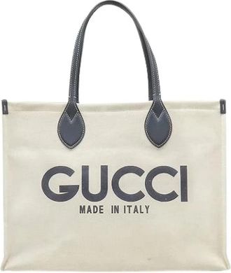 Gucci Pre-owned Canvas Tote Bag - Dames - Vintage Shopper - Beige - ONE Size - Leer - Vintage
