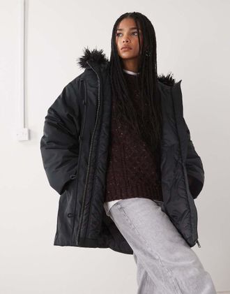 Weekday Parka oversize con pelliccia sintetica rimovibile nero