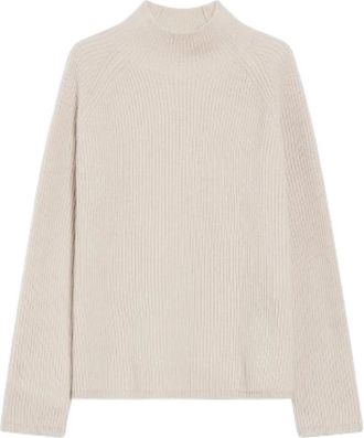 Max Mara Ecru Wollen Trui met Engelse Ribbel - Dames - Coltruien - Beige - S - Wol - Truien & Vesten