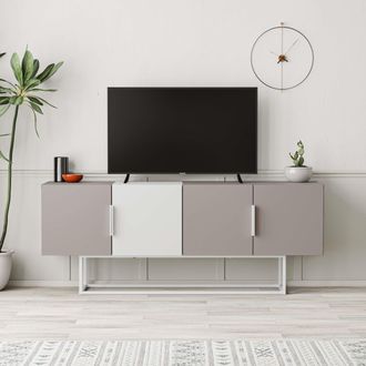 Decortie Tontini Modern TV Unit with Storage Cabinet 140cm in White | Size: 2 Pack