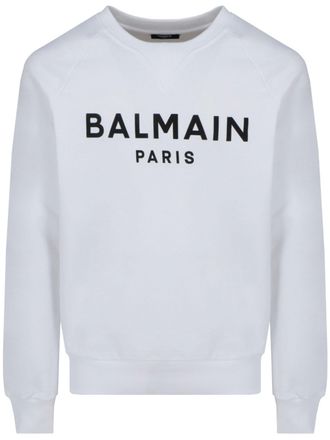Balmain Mens Logo Printed Sweatshirt in White Cotton - Size X-Large