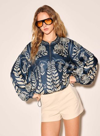 Icone Womens Patterned blouson-style satin blouse