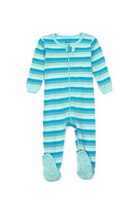 Leveret Footed Striped Cotton Matching Family Pajamas in Orca Stripes at Nordstrom, Size 18-24M