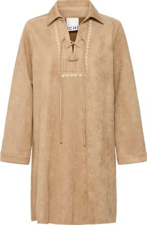 Ichi Faux Suede Long Sleeve Shirtdress in Travertine at Nordstrom Rack, Size 2 Us / 34 Eu