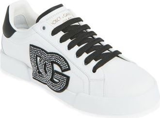 Dolce & Gabbana Portofino Embellished DG Sneaker in 89697 Bianco/Nero at Nordstrom, Size 7.5Us