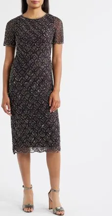 Pisarro Nights Beaded Midi Cocktail Dress in Eggplant at Nordstrom Rack, Size 10