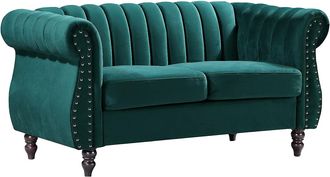 Vente-Unique Sof&aacute; chesterfield de 2 plazas de terciopelo verde esmeralda TRUMBO