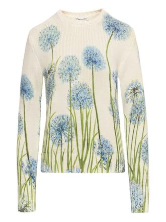 Oscar De La Renta allium printed sweater - women - Cotton/Polyamide - M - White