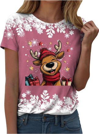 Generic Womens Christmas Shirts Xmas Short Sleeve Tshirt Short Sleeve Christmas Lights Print Graphic Tops Xmas Jumpers Holiday Party Tshirt Going Out Tops Str