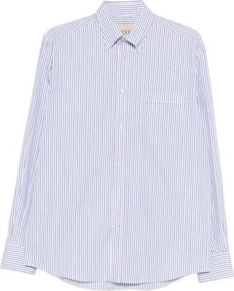 Valentino Wit Gestreept Overhemd met Embleem - Heren - Casual Overhemden - Blauw - M - Katoen - Overhemden