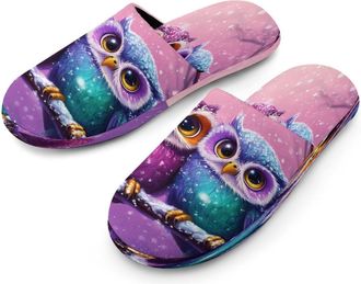 Generic Cute Colorful Owls Mens Cotton Slippers Memory Foam Comfort House Shoes Winter Indoor Slipper for Hotel Casa Spa