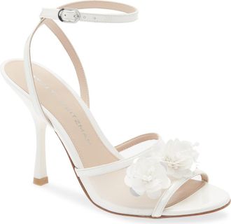 Stuart Weitzman Floral Appliqu&eacute; Ankle Strap Sandal in White at Nordstrom, Size 6.5
