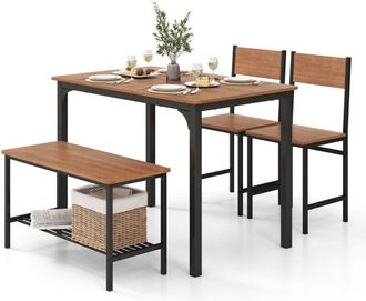 Costway 4PCS Dining Table & Chair Set Kitchen Furniture W/ Storage Bench Space-Saving