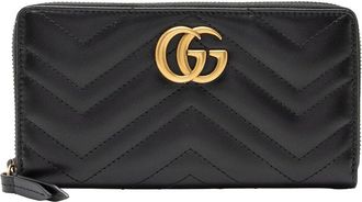 Gucci Black Matelasse Leather Gg Marmont Zip Wallet (Authentic Pre-Loved)