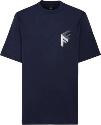 Fendi Skater T-shirt met blokprint - Heren - T-shirts - Blauw - S - Katoen - Tops