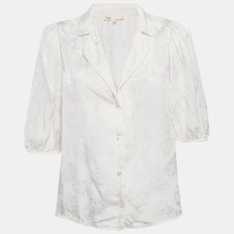 Maje White Ecru Jungle Jacquard Satin Shirt
