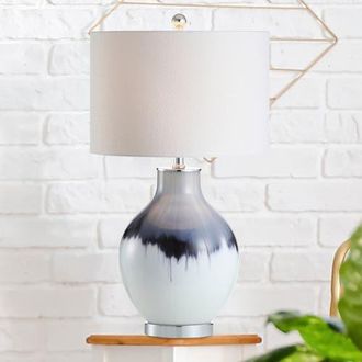 Jonathan Y Designs Mia Glass/Metal LED Table Lamp in Blue/white at Nordstrom