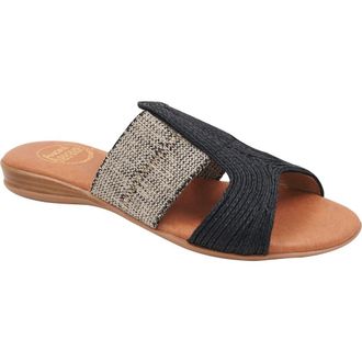 Andr&eacute; Assous Noor Raffia Slide Sandal in Black/Beige at Nordstrom Rack, Size 10