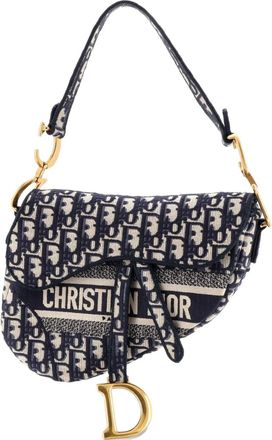 Dior Borsa a spalla Saddle media in tela con motivo Oblique e logo - Blu