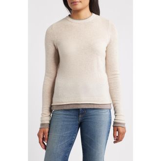Griffen Double Trim Wool & Cashmere Crewneck Sweater in Oat/Mink at Nordstrom Rack, Size Small