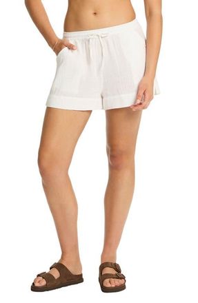 Sea Level Australia Sunset Beach Cotton Gauze Cover-Up Shorts in White at Nordstrom, Size X-Small