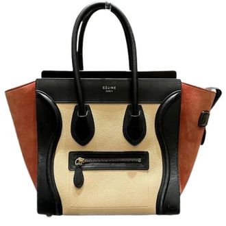 Celine Pre-owned Handbags, female, Beige, Size: ONE SIZE Pre-owned Luggage Micro Shopper Nubuck Leather Handbag