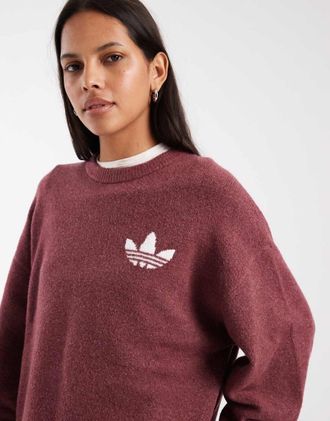 adidas Originals maglione lavorato a maglia in bordeaux morbido-Rosso