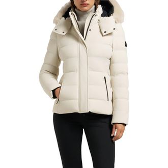 Moose Knuckles Betta Shearling Trim 800 Fill Power Down Water Repellent Jacket in Alabaster at Nordstrom, Size X-Large
