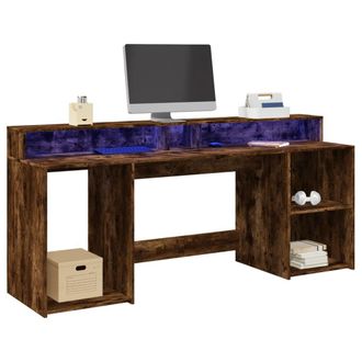 Berkfield Home Desk with LED Lights Smoked Oak 200x55x91 cm Engineered Wood in Brown | Size: 200 x 55 x 91 cm
