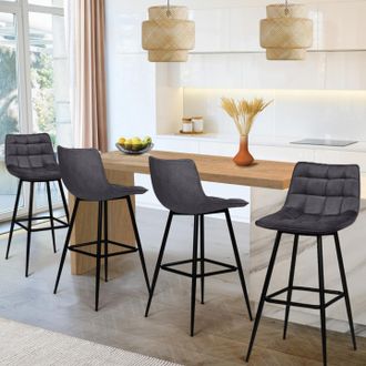 IDMarket Idmarket - Lote De 4 Taburetes De Bar Mady De Terciopelo Gris Oscuro