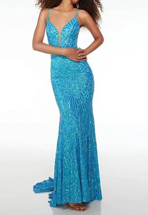 Alyce Paris Sleeveless Sequin Beaded Prom Maxi Dress In Ocean