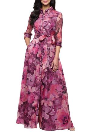 Alex Evenings Floral Organza Ballgown in Dark Mauve at Nordstrom, Size 10