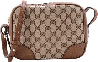 Gucci Brown Gg Canvas & With Leather Bree Disco Crossbody Mini (Authentic Pre- Loved)