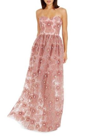 Dress The Population Audrina Beaded Floral Strapless Gown in Mauve Multi at Nordstrom Rack, Size X-Small