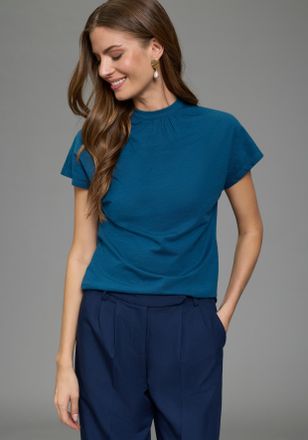 Laura Scott T-Shirt LAURA SCOTT, Damen, Gr. 32/34, petrol, Single Jersey, Obermaterial: 60% Baumwolle, 40% Polyester, unifarben, figurbetont h&uuml;ftlang, angeschnitt