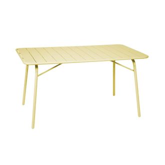 Sweeek Mesa de jard&iacute;n bistr&oacute; de acero plegable, 6 plazas, 140cm, amarillo