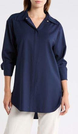 BOSS Bertoa Virgin Wool Button-Up Shirt in Dark Blue at Nordstrom Rack, Size 10