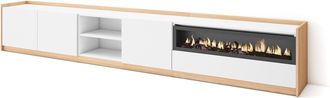 Skraut Home Skraut Home - Mueble Tv, Televisi&oacute;n, 310x37x50cm, Para Tv Hasta 80, Chimenea El&eacute;ctrica, Blanco Y Roble Soft