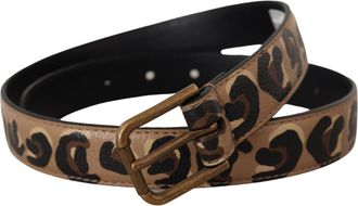 Dolce & Gabbana Womens Brown Leopard Print Vintage Metal Waist Buckle Belt Leather
