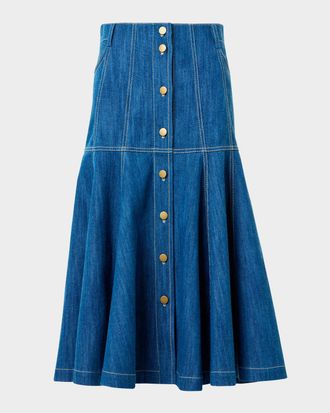 Akris Paneled Denim Midi Skirt