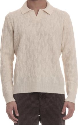 Drumohr Roomkleur Trui Geribbelde Kraag Stijlvol - Heren - V-hals truien - Beige - 2XL - Wol - Truien & Vesten
