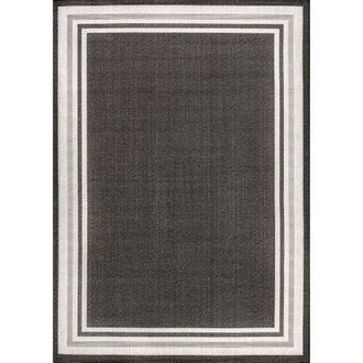 Jonathan Y Designs James Modern Border Stripe Indoor/Outdoor Area Rug in Black/cream at Nordstrom, Size 5Ft 0In X 8Ft 0In
