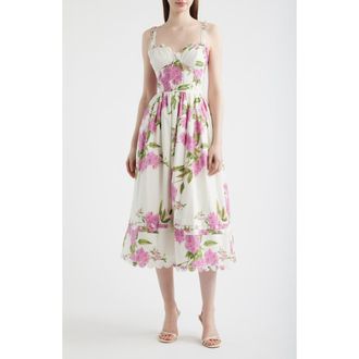 En Saison Esther Floral Print Sleeveless Midi Dress in White Pink Sage at Nordstrom, Size X-Large