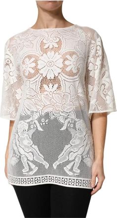 Dolce & Gabbana Blouse met korte mouwen - Dames - Blouses - Wit - 2XS - Katoen - Overhemden