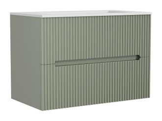 Vente-Unique Mueble de ba&ntilde;o suspendido con lavabo encastrado - Estriado verde - 80 cm - PAVANI