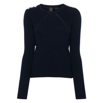 Pinko Gebreide trui met grove steek - Dames - Ronde hals truien - Blauw - XS - Wol - Truien & Vesten