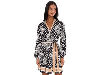 Adrianna Papell Printed Short Dress Womens Dress Black/Ivory : 16, Polyester