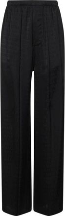 Balenciaga Viscose Broeken with Allover Tone-on-Tone Logo - Dames - Wijde Broeken - Zwart - S - Broeken