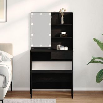 Berkfield Home Dressing Table Set with LED Black Oak Engineered Wood