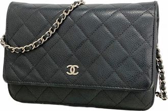 Chanel Black Grained Calfskin Chain/Shoulder Wallet (Pre-Owned)